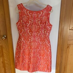 Aidan Mattox Shimmer Metallic Pineapple Jacquard Dress Size 8 Party Pink Orange